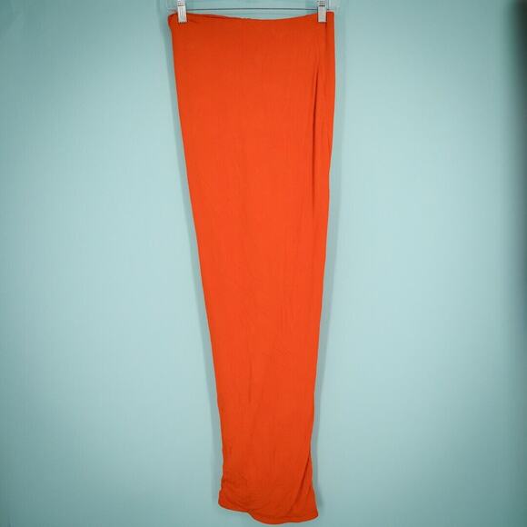 Naked Wardrobe Size Small S Orange Red Strapless Ruched Bodycon Knit Maxi Dress - Picture 3 of 7